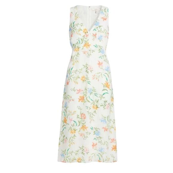 NWT WAYF Saks White Dahlia Vintage Floral Midi Dress Summer Cocktail Medium - Picture 2 of 7